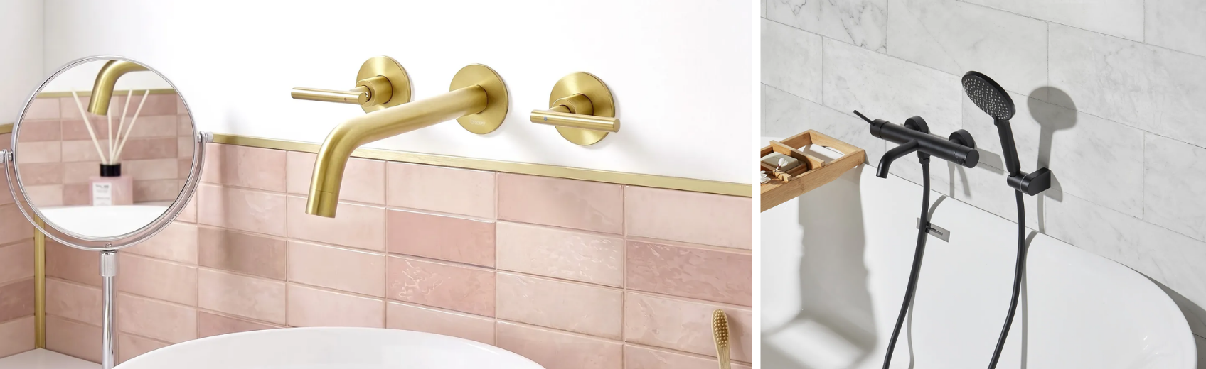 glamour gold wall mounted basix mixer tap versus black shower mixer