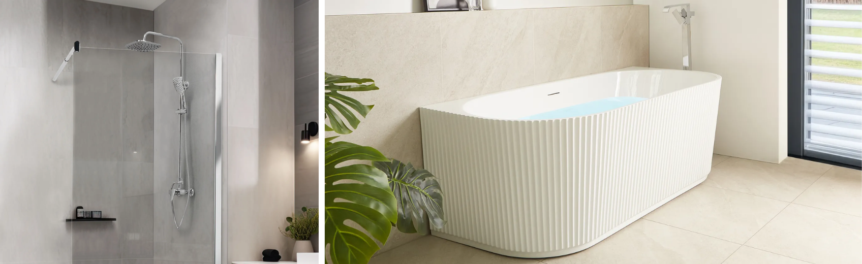 silver shower versus white bathtub