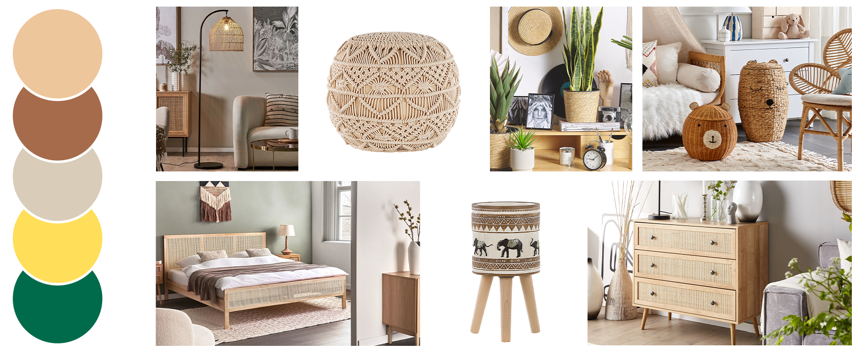 Collage of various boho-styled items