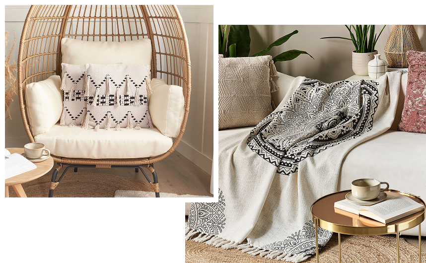 natural fibres cushions and a rug in a living room